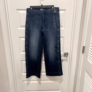 New York & Co. Wide Leg Jeans Size 10 | Gold Button Split-Side Denim | NWT Y2K